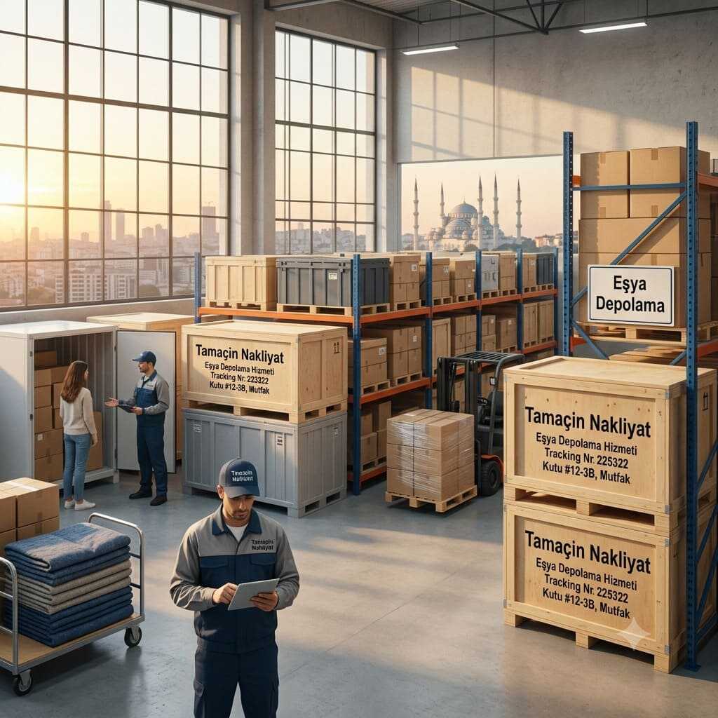 Paketlenmiş eşyaların depolandığı depo alanı